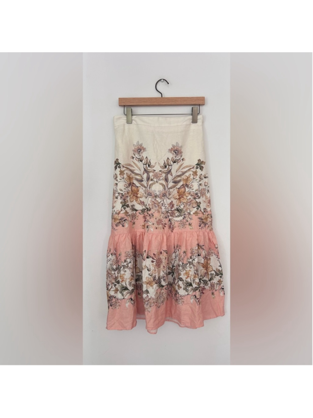 House of Harlow Floral Midi Skirt Small Cottagecore Boho Romantic Linen Blend - Picture 4 of 9